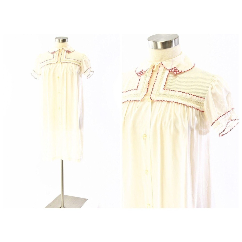 60s Vintage White Embroidered Sheer Robe With Pintucking Womens M Barbizon
